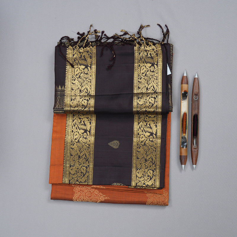 Hayagrivas Burnt Orange Handloom Soft Silk Saree with Plum Purple Border KBD1768A11-2