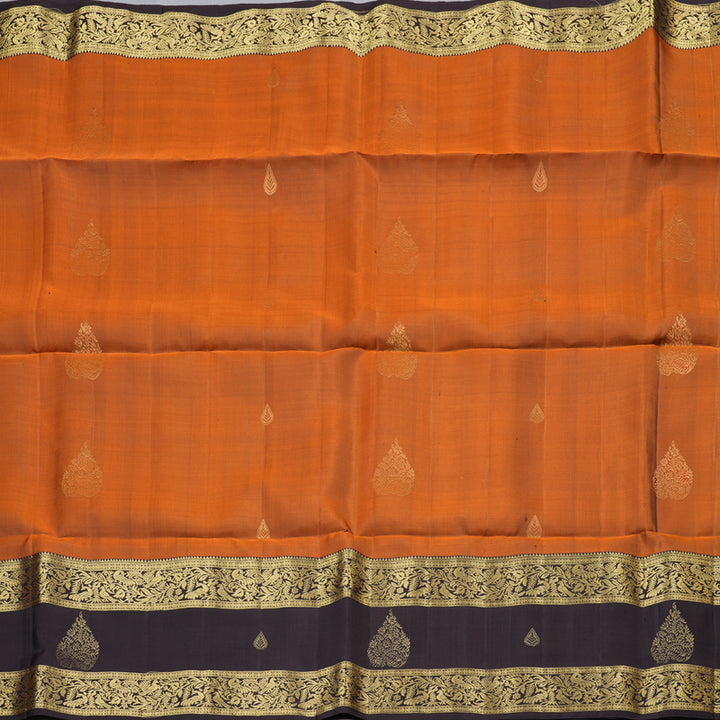 Hayagrivas Burnt Orange Handloom Soft Silk Saree with Plum Purple Border KBD1768A11-2