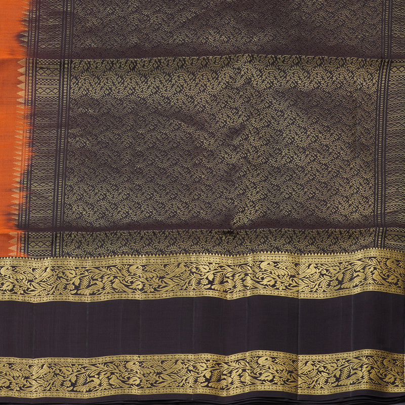 Hayagrivas Burnt Orange Handloom Soft Silk Saree with Plum Purple Border KBD1768A11-2