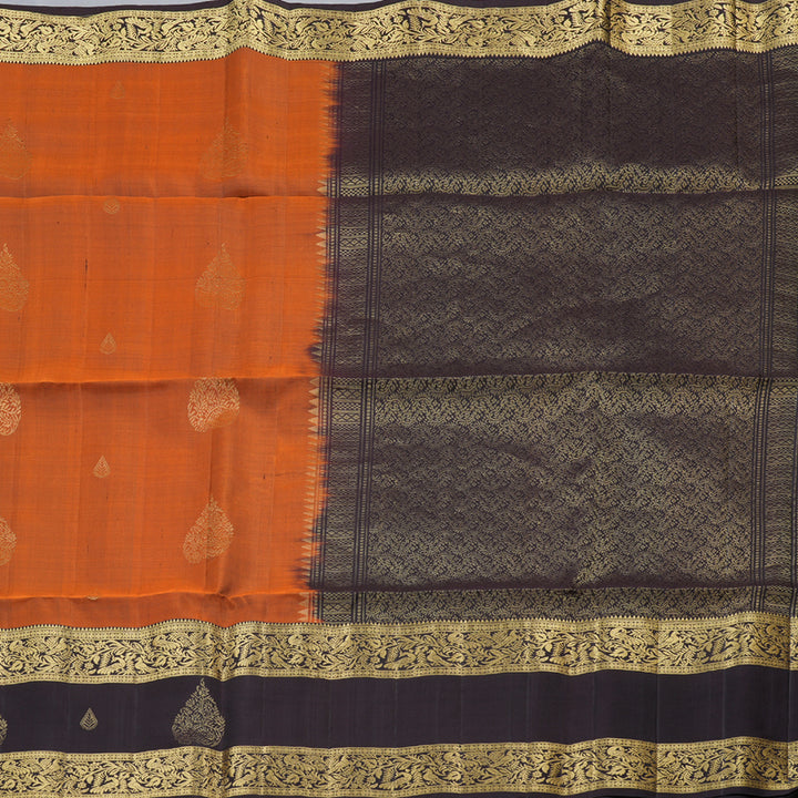 Hayagrivas Burnt Orange Handloom Soft Silk Saree with Plum Purple Border KBD1768A11-2
