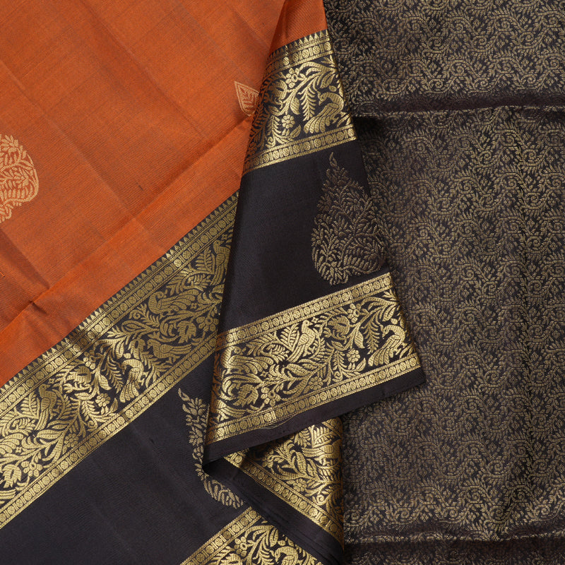 Hayagrivas Burnt Orange Handloom Soft Silk Saree with Plum Purple Border KBD1768A11-2