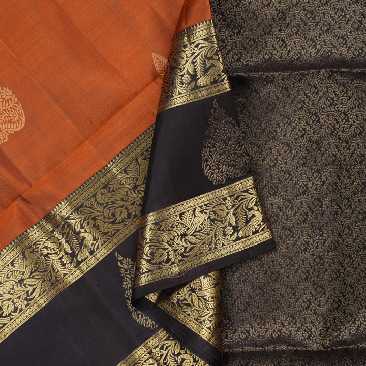 Hayagrivas Burnt Orange Handloom Soft Silk Saree with Plum Purple Border KBD1768A11-2