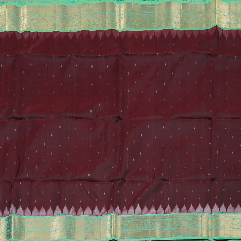 Hayagrivas Wine Maroon Ikkat Handloom Soft Silk Saree with Sea Green Border KBD1768A7-3
