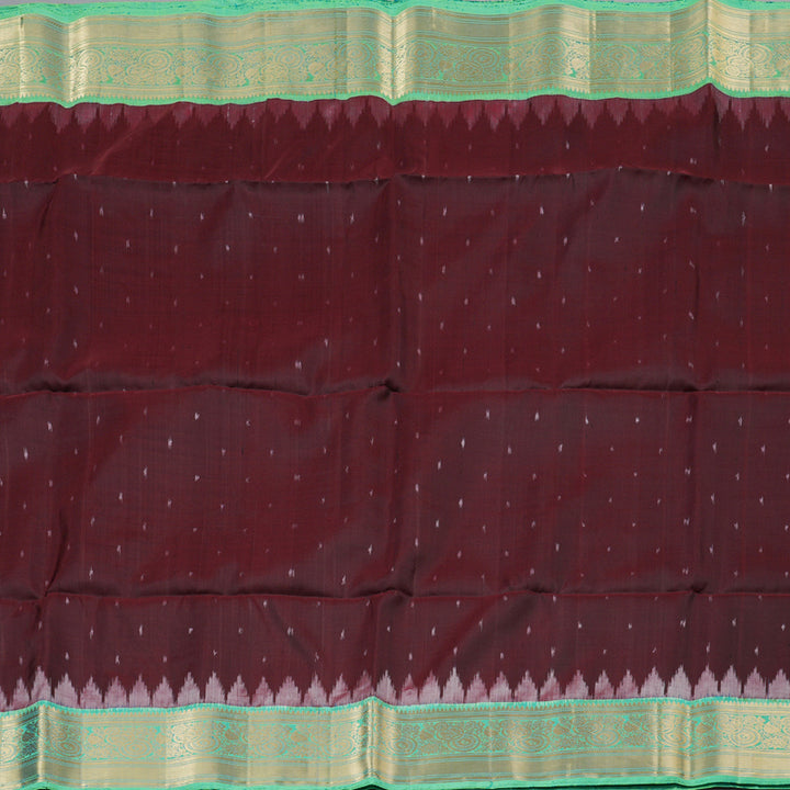 Hayagrivas Wine Maroon Ikkat Handloom Soft Silk Saree with Sea Green Border KBD1768A7-3