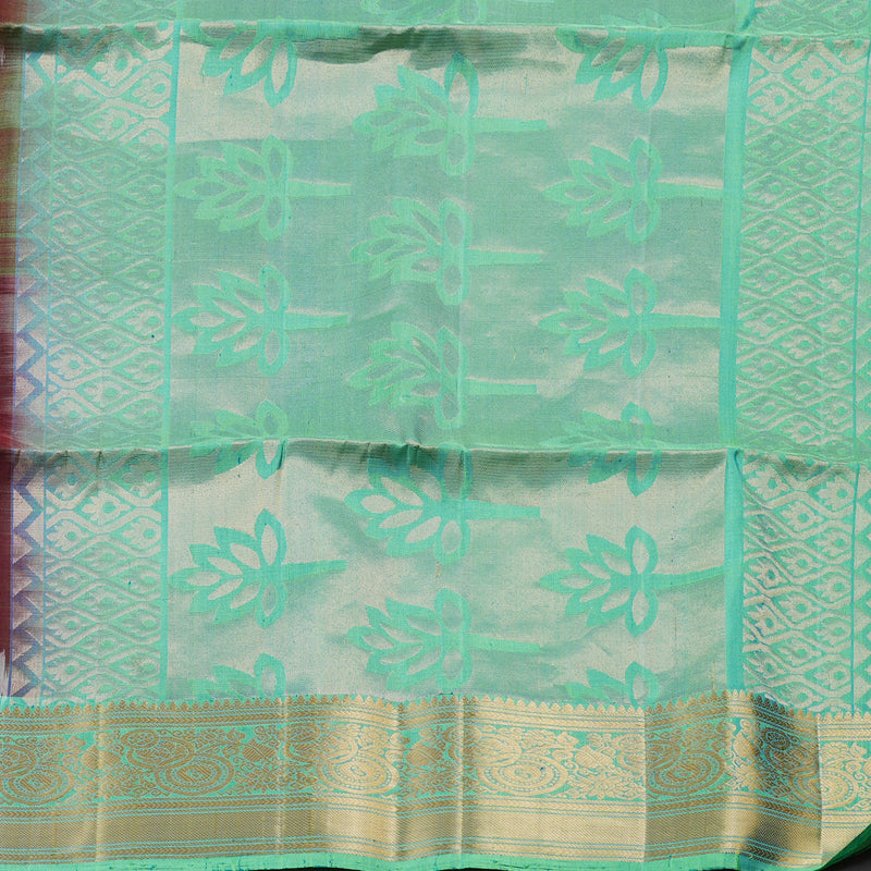 Hayagrivas Wine Maroon Ikkat Handloom Soft Silk Saree with Sea Green Border KBD1768A7-3