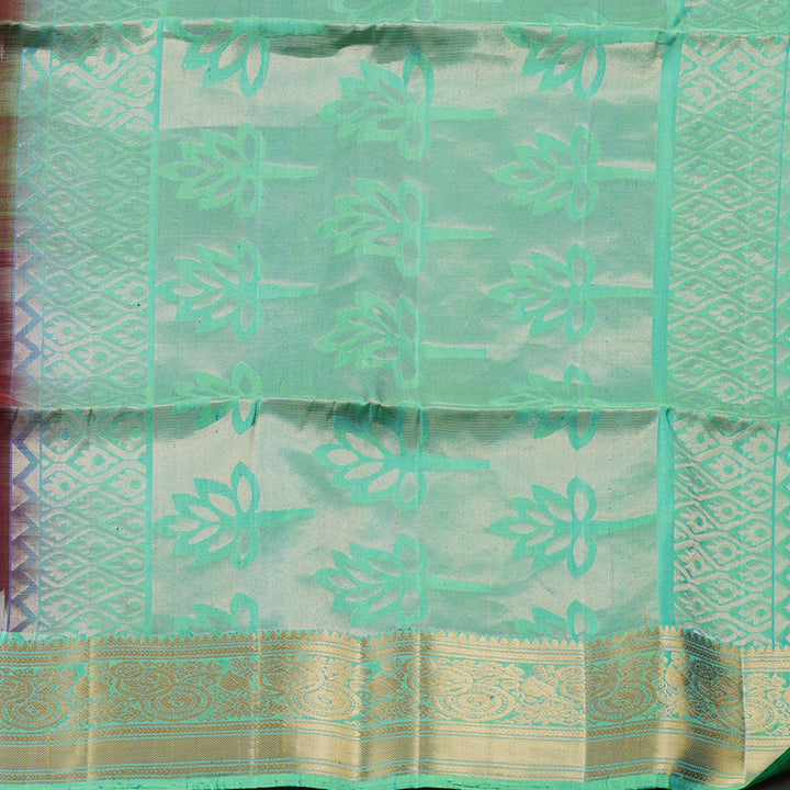 Hayagrivas Wine Maroon Ikkat Handloom Soft Silk Saree with Sea Green Border KBD1768A7-3