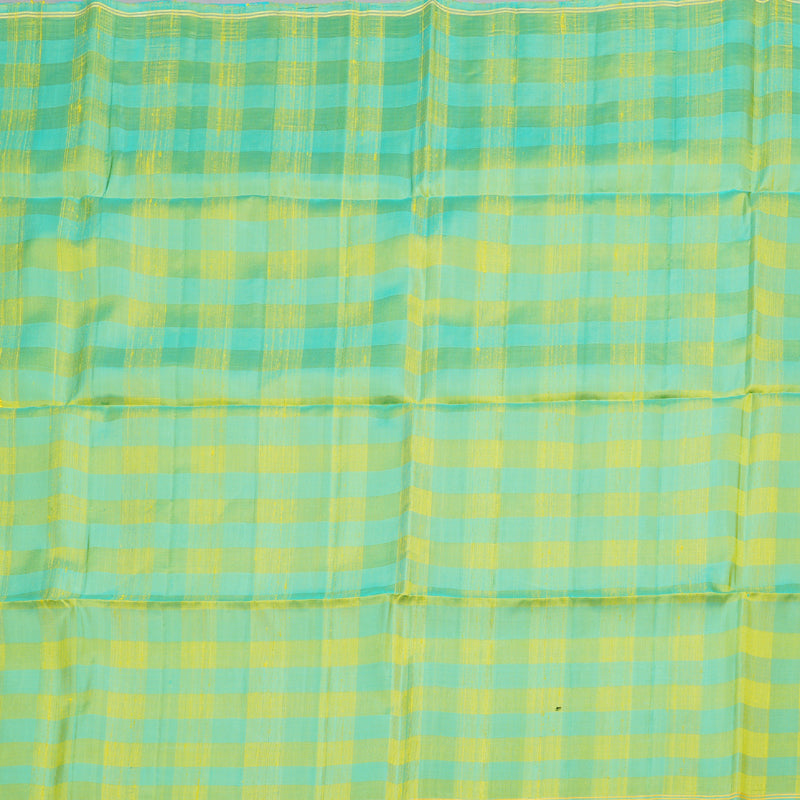 Hayagrivas Yellow With Sea Blue Checks Handloom Soft Silk Saree KBD1769A1-5