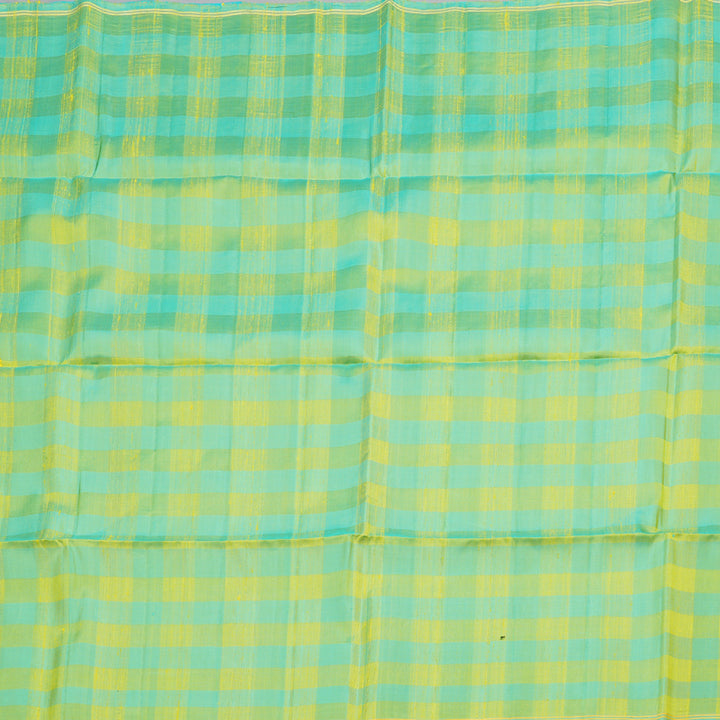 Hayagrivas Yellow With Sea Blue Checks Handloom Soft Silk Saree KBD1769A1-5