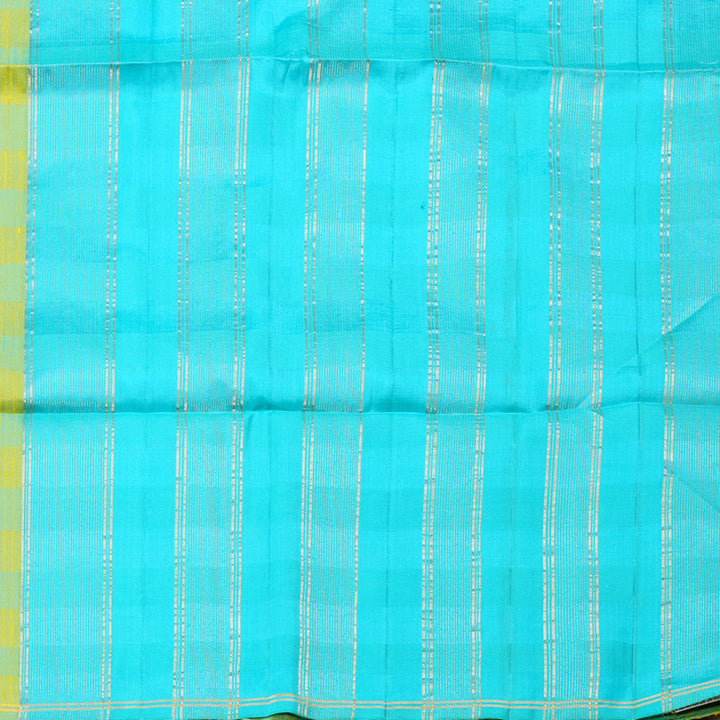 Hayagrivas Yellow With Sea Blue Checks Handloom Soft Silk Saree KBD1769A1-5