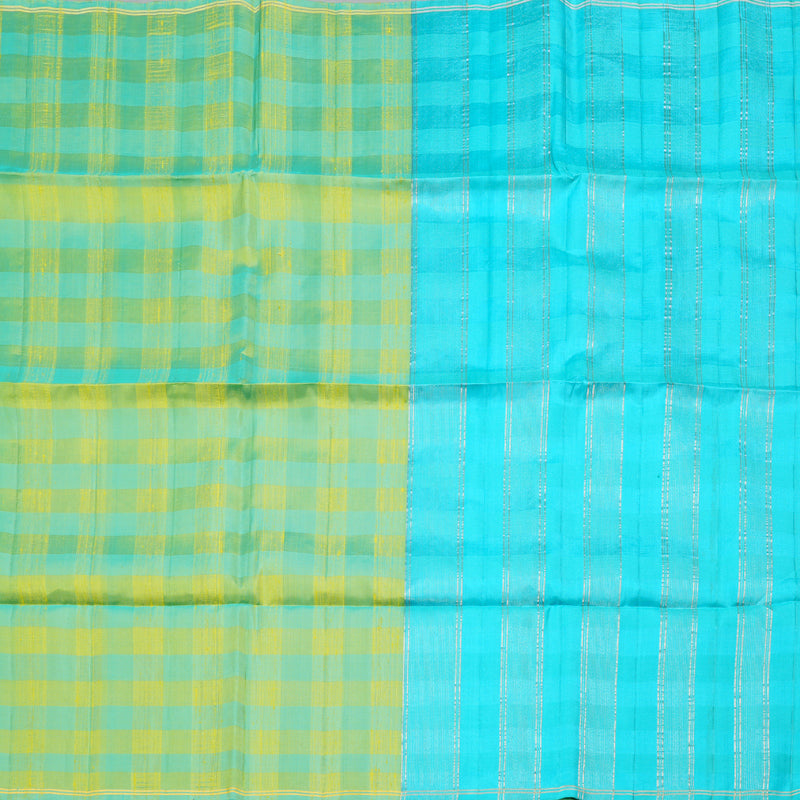 Hayagrivas Yellow With Sea Blue Checks Handloom Soft Silk Saree KBD1769A1-5