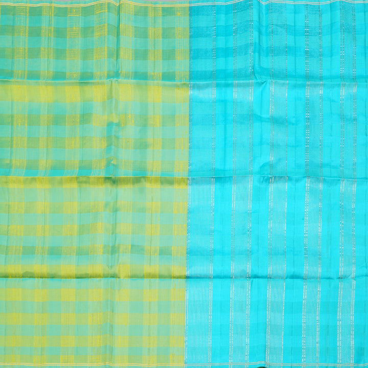 Hayagrivas Yellow With Sea Blue Checks Handloom Soft Silk Saree KBD1769A1-5
