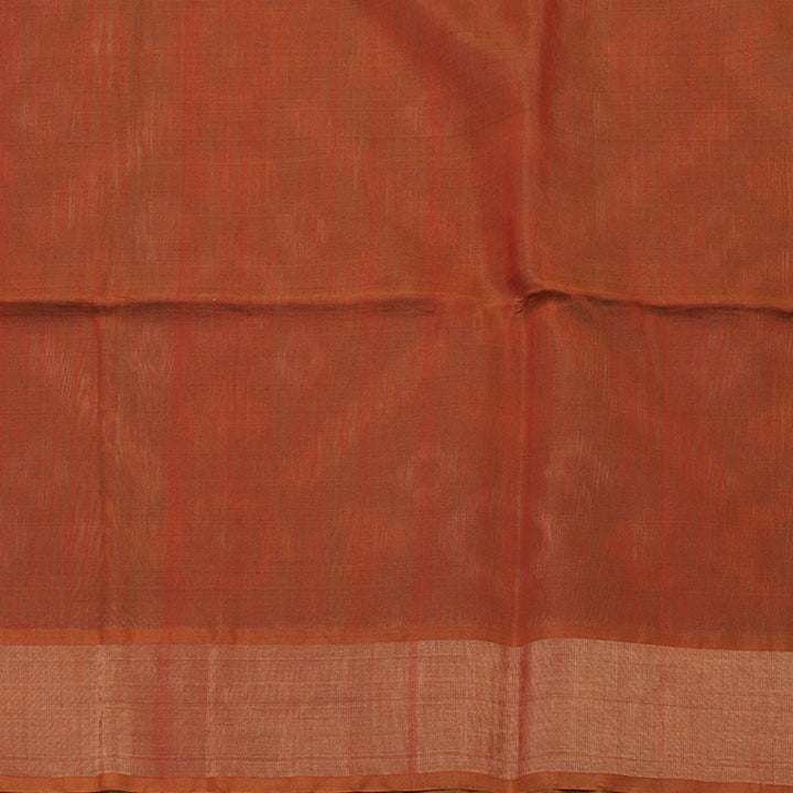 Hayagrivas Green Ikkat Silk Cotton Saree with Burnt Orange border KBD1775A1-23