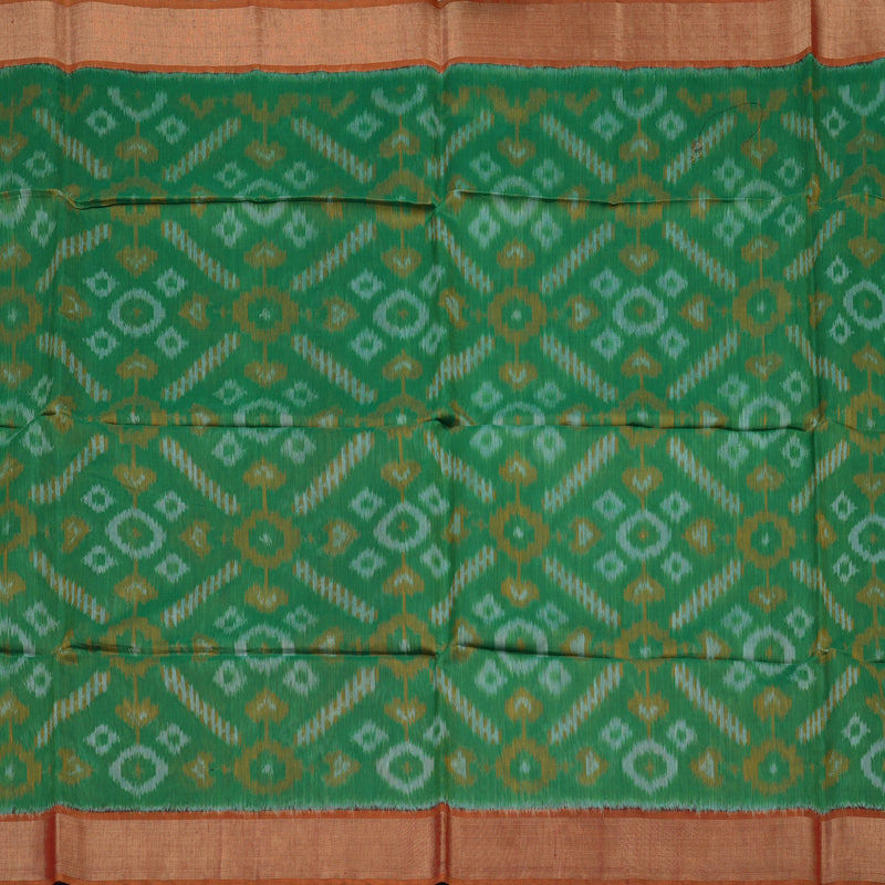 Hayagrivas Green Ikkat Silk Cotton Saree with Burnt Orange border KBD1775A1-23