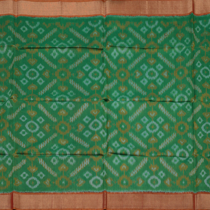 Hayagrivas Green Ikkat Silk Cotton Saree with Burnt Orange border KBD1775A1-23