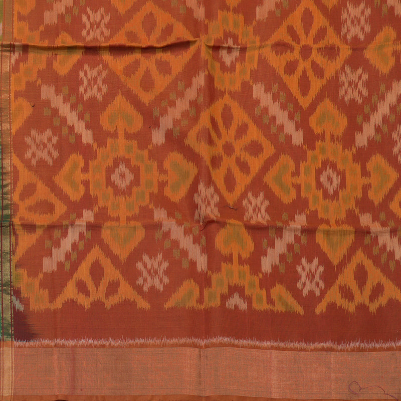 Hayagrivas Green Ikkat Silk Cotton Saree with Burnt Orange border KBD1775A1-23