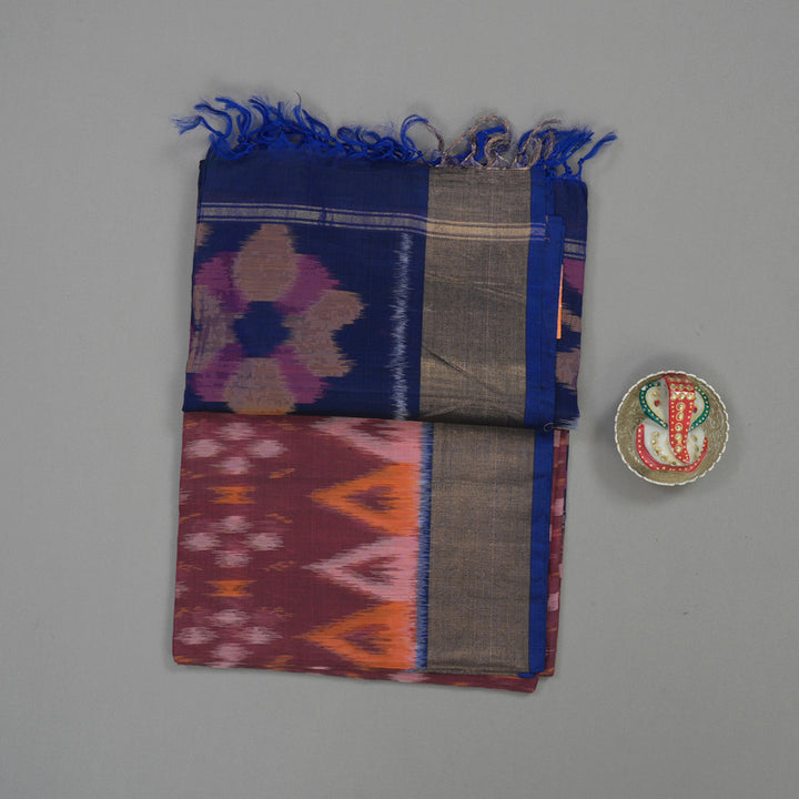 Hayagrivas Handloom Wine Maroon Ikkat Kora Silk Cotton Saree with Deep Royal Blue Border KBD1775A1-44