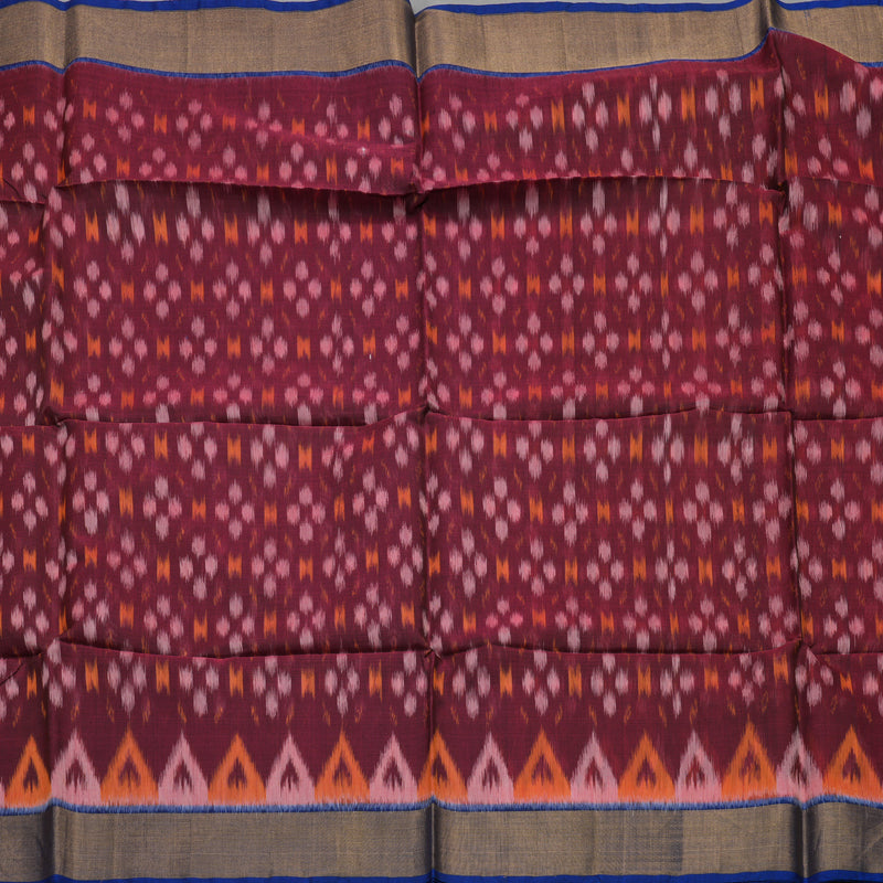 Hayagrivas Handloom Wine Maroon Ikkat Kora Silk Cotton Saree with Deep Royal Blue Border KBD1775A1-44