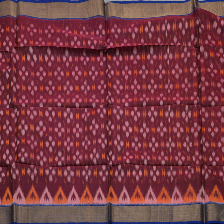 Hayagrivas Handloom Wine Maroon Ikkat Kora Silk Cotton Saree with Deep Royal Blue Border KBD1775A1-44