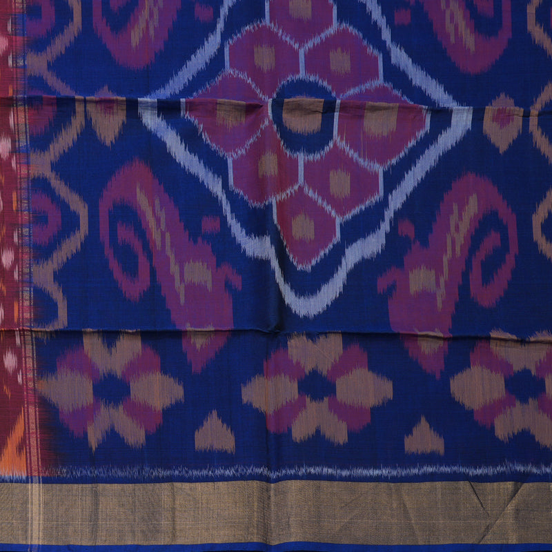 Hayagrivas Handloom Wine Maroon Ikkat Kora Silk Cotton Saree with Deep Royal Blue Border KBD1775A1-44