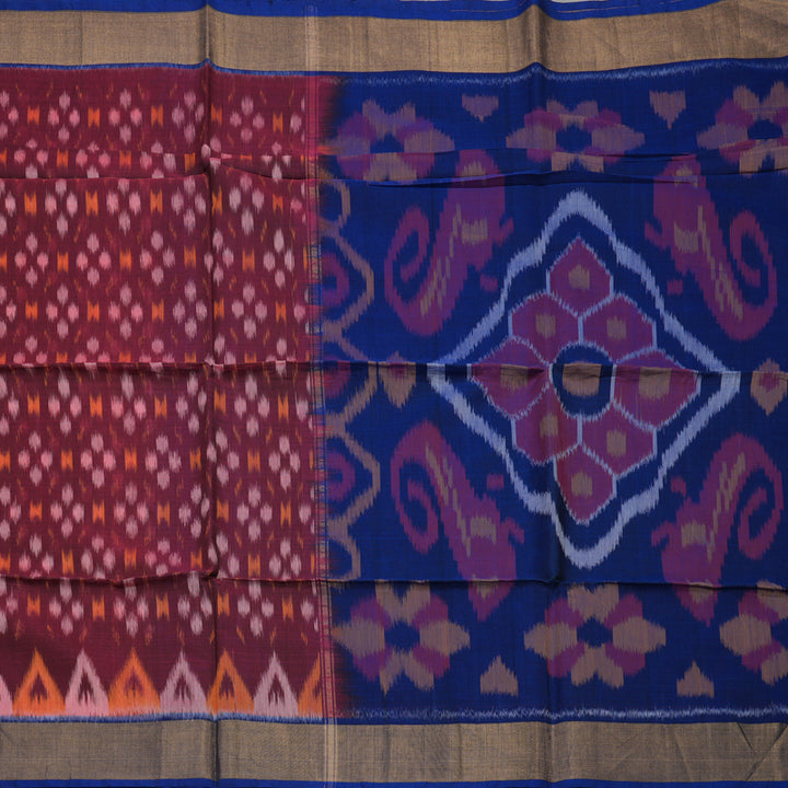 Hayagrivas Handloom Wine Maroon Ikkat Kora Silk Cotton Saree with Deep Royal Blue Border KBD1775A1-44