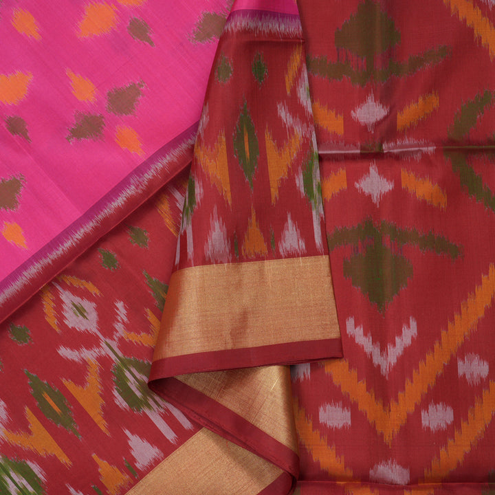 Hayagrivas Handloom Pink Soft Silk Saree with Maroon Border KBD1775A4-28