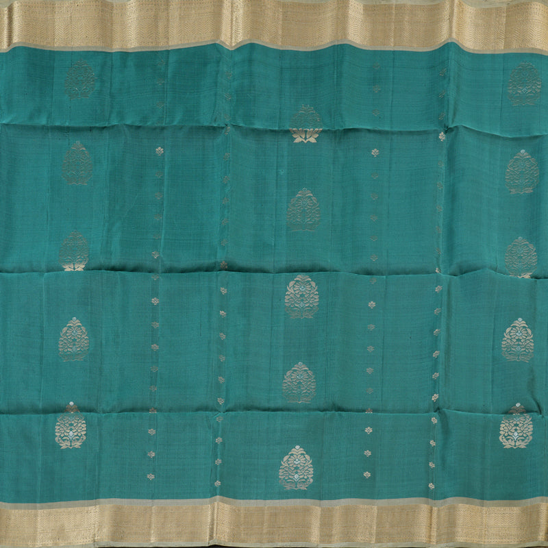 Hayagrivas Emerald Blue Handloom Soft Silk Saree with Dark Beige Border KBD1775A9-2