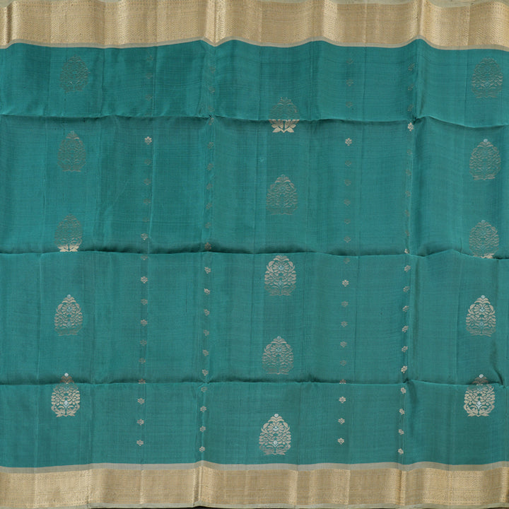 Hayagrivas Emerald Blue Handloom Soft Silk Saree with Dark Beige Border KBD1775A9-2