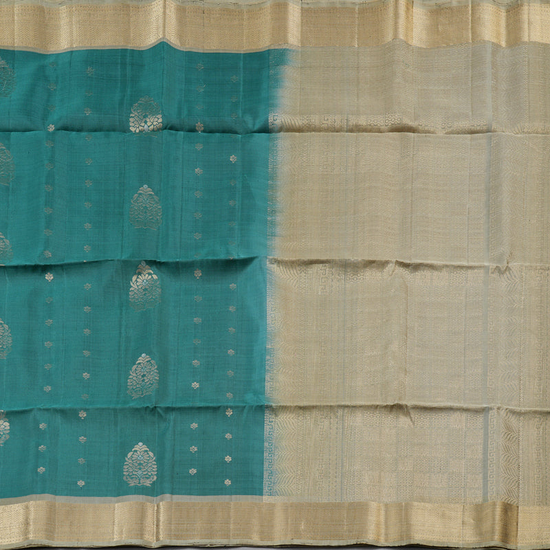 Hayagrivas Emerald Blue Handloom Soft Silk Saree with Dark Beige Border KBD1775A9-2