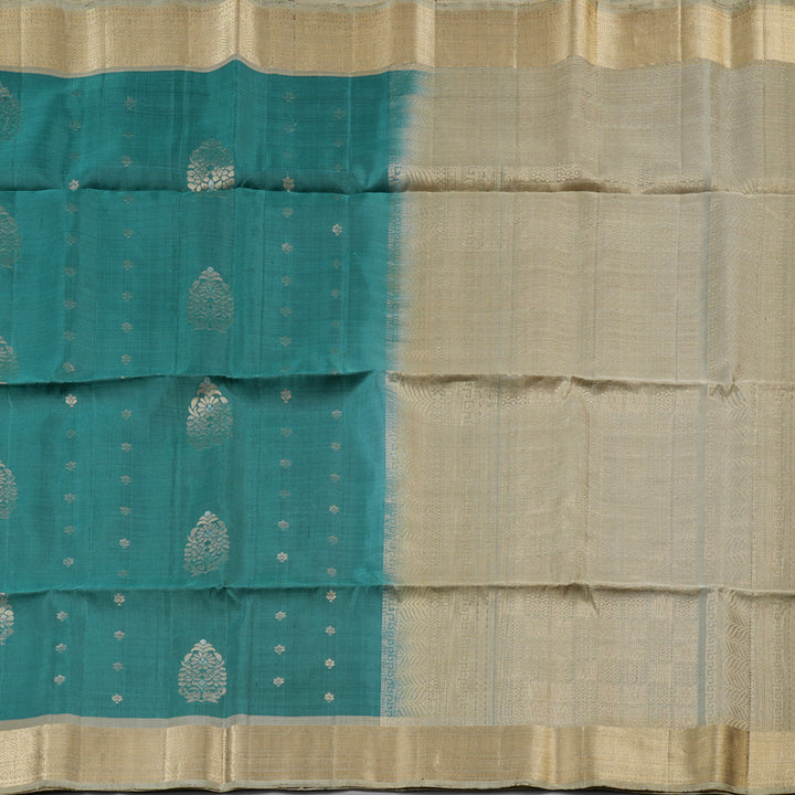Hayagrivas Emerald Blue Handloom Soft Silk Saree with Dark Beige Border KBD1775A9-2