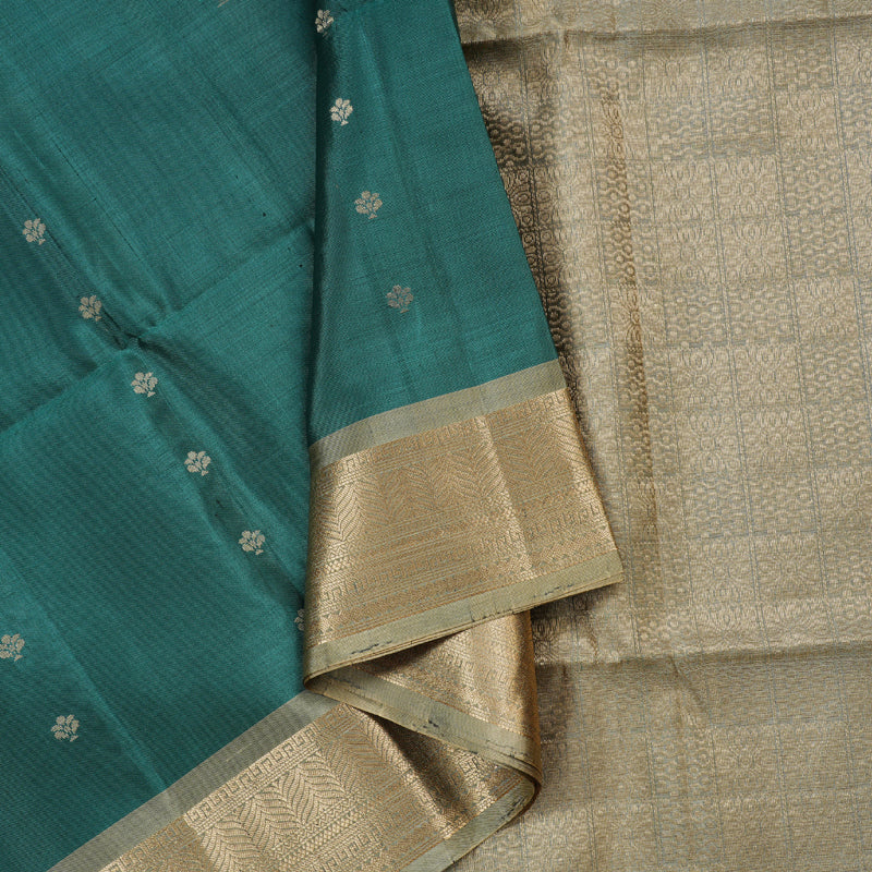 Hayagrivas Emerald Blue Handloom Soft Silk Saree with Dark Beige Border KBD1775A9-2