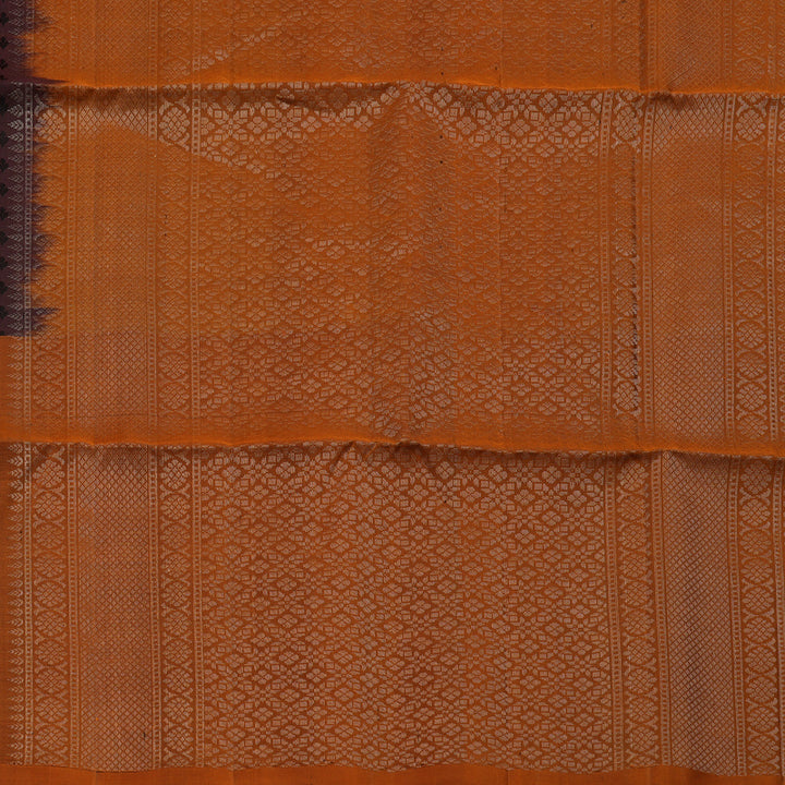Hayagrivas Dark Brown Handloom Soft Silk Saree with Burnt Orange Border KBD1776A10-1
