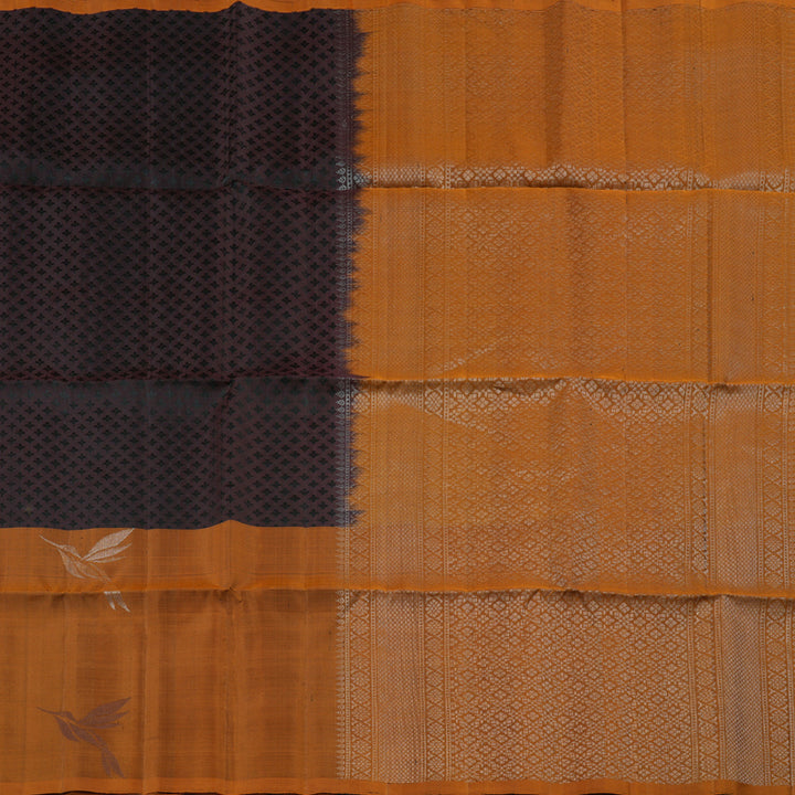 Hayagrivas Dark Brown Handloom Soft Silk Saree with Burnt Orange Border KBD1776A10-1