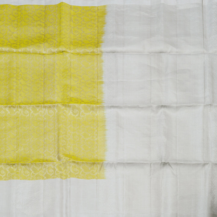 Hayagrivas Mild Parrot green Handloom Soft Silk Saree with Silver Grey Border KBD1776A6-1