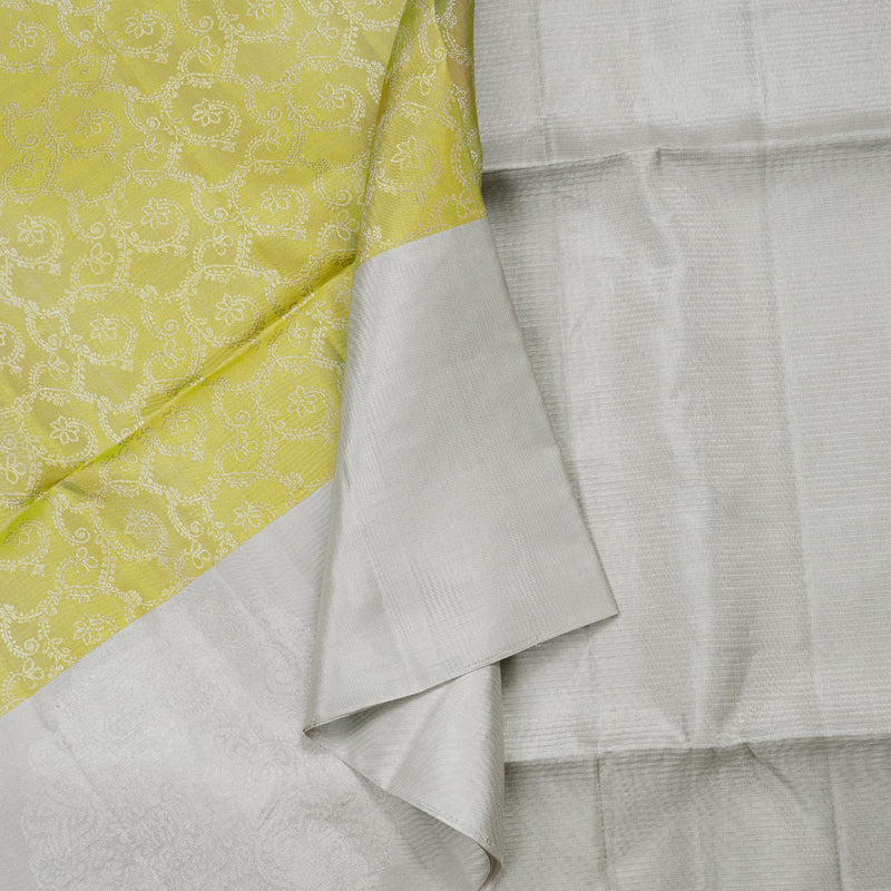 Hayagrivas Mild Parrot green Handloom Soft Silk Saree with Silver Grey Border KBD1776A6-1