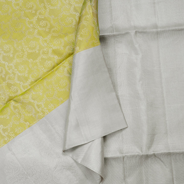 Hayagrivas Mild Parrot green Handloom Soft Silk Saree with Silver Grey Border KBD1776A6-1