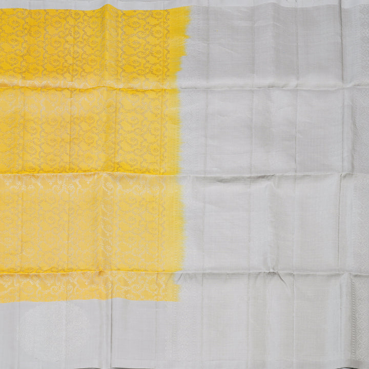 Hayagrivas Mild Yellow Handloom Soft Silk Saree with Silver Grey Border KBD1776A6-2