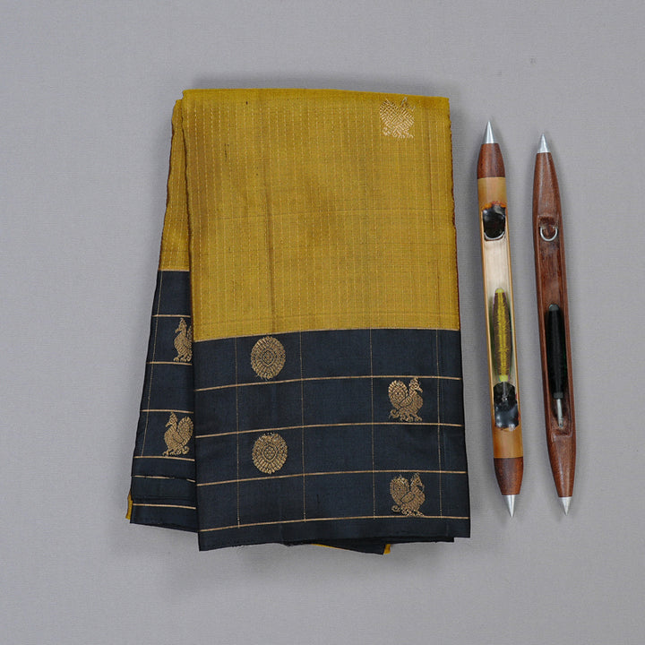 Hayagrivas Handloom Soft Silk Saree in Enchanting Dark Gold KBD1776A8-1