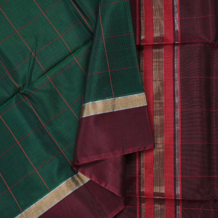 Hayagrivas Handloom Kora Silk Cotton Saree in Captivating Bottle Green KBD1779A1-4