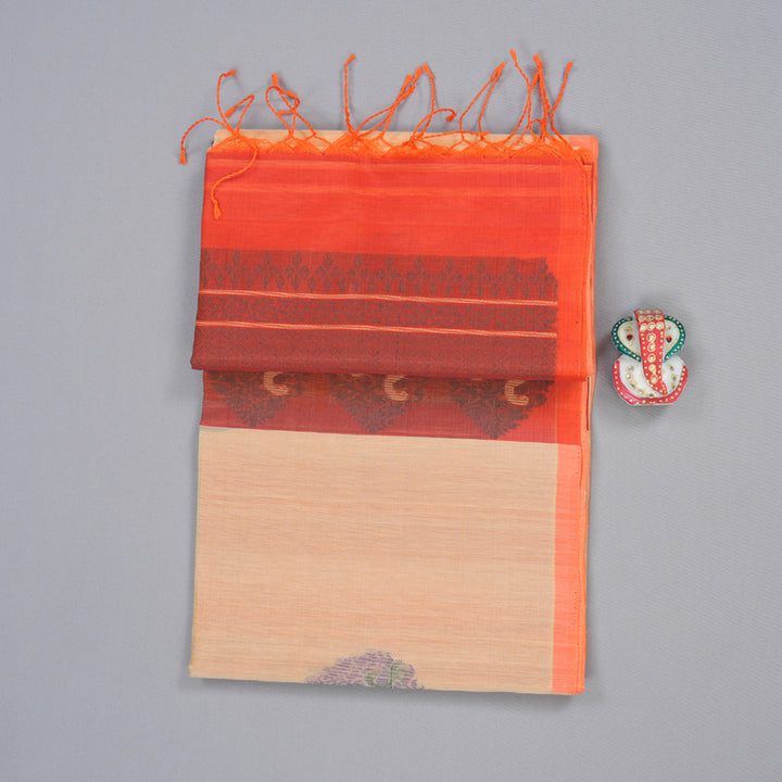 Hayagrivas Handloom Kora Silk Cotton Saree in Soft and Pastel Light Peach Orange KBD1779A2-103