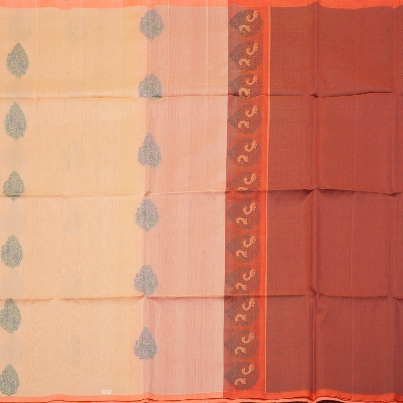 Hayagrivas Handloom Kora Silk Cotton Saree in Soft and Pastel Light Peach Orange KBD1779A2-103