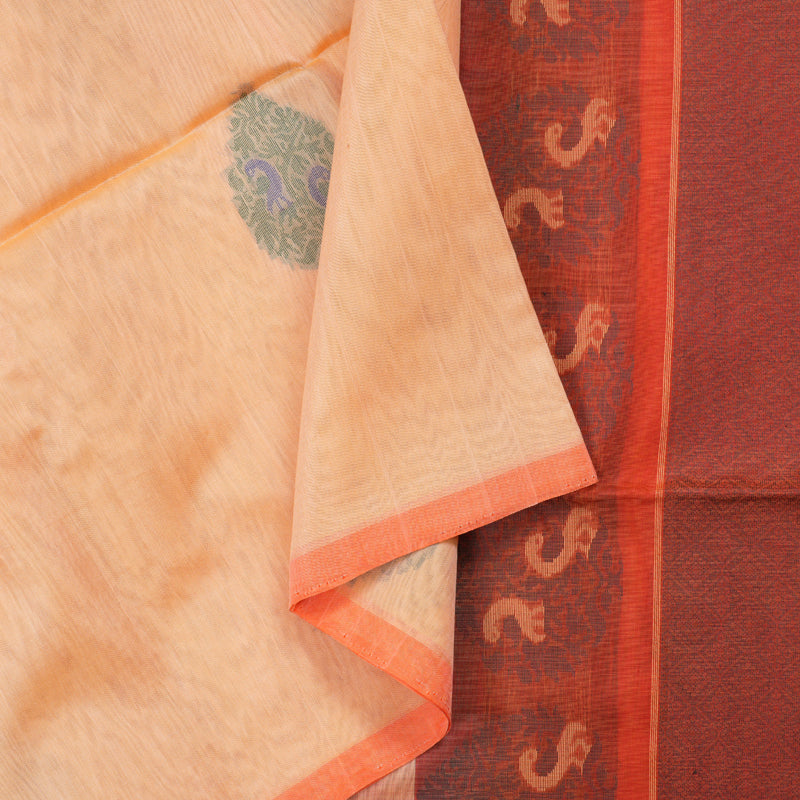 Hayagrivas Handloom Kora Silk Cotton Saree in Soft and Pastel Light Peach Orange KBD1779A2-103