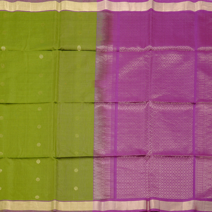 Hayagrivas Handloom Kora Silk Cotton Saree in Vivid Olive Green KBD1779A2-37