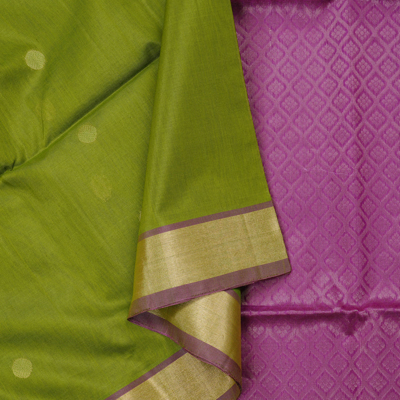 Hayagrivas Handloom Kora Silk Cotton Saree in Vivid Olive Green KBD1779A2-37