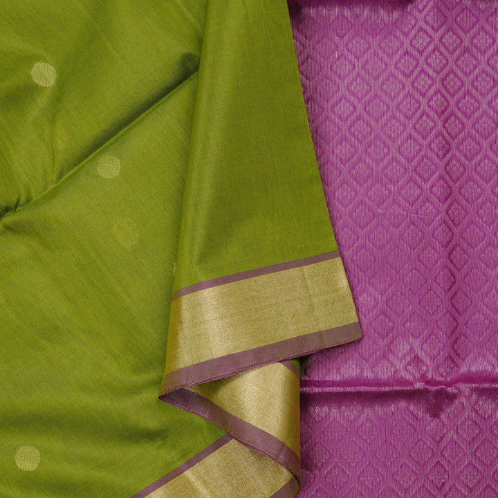 Hayagrivas Handloom Kora Silk Cotton Saree in Vivid Olive Green KBD1779A2-37