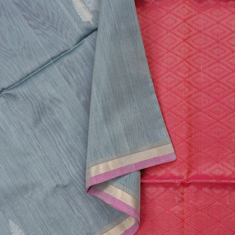 Hayagrivas Handloom Kora Silk Cotton Saree in Graceful Grey KBD1779A2-47