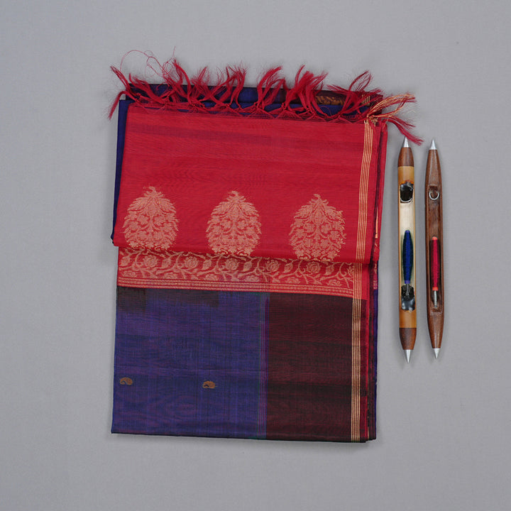 Hayagrivas Handloom Kora Silk Cotton Saree in Mesmerising Dark Blue KBD1779A2-54