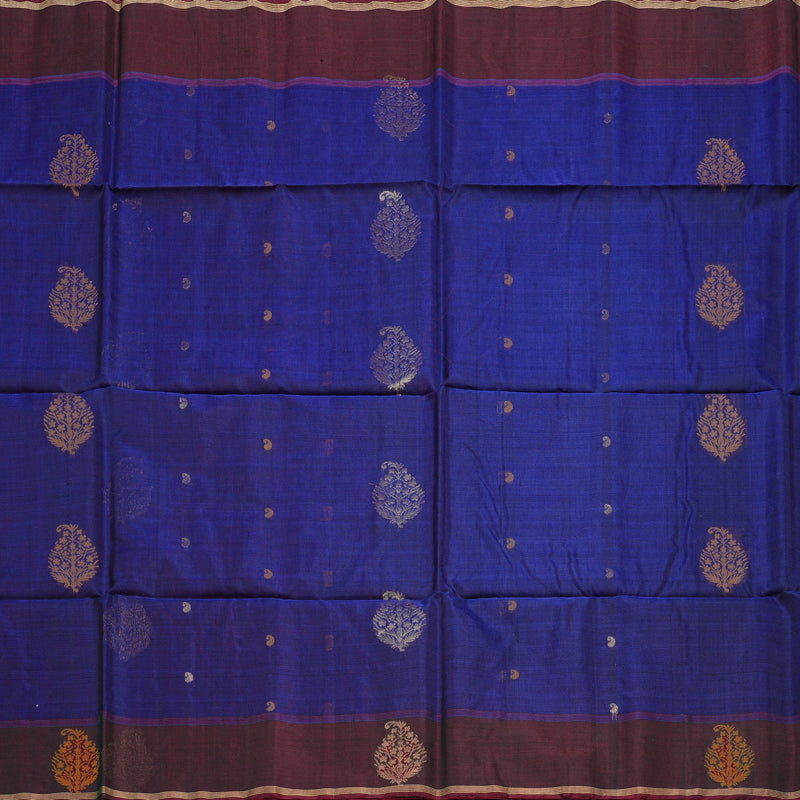 Hayagrivas Handloom Kora Silk Cotton Saree in Mesmerising Dark Blue KBD1779A2-54