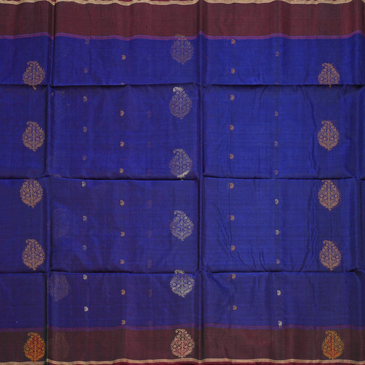 Hayagrivas Handloom Kora Silk Cotton Saree in Mesmerising Dark Blue KBD1779A2-54