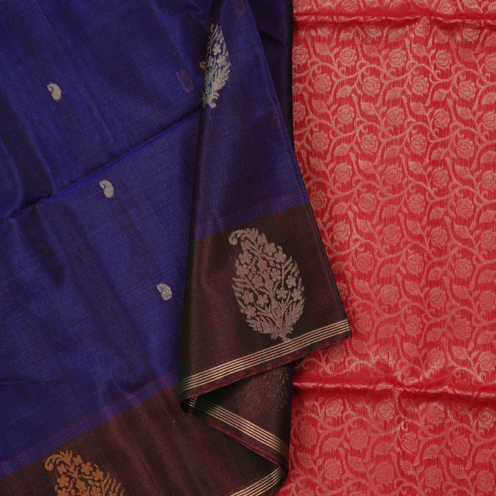 Hayagrivas Handloom Kora Silk Cotton Saree in Mesmerising Dark Blue KBD1779A2-54