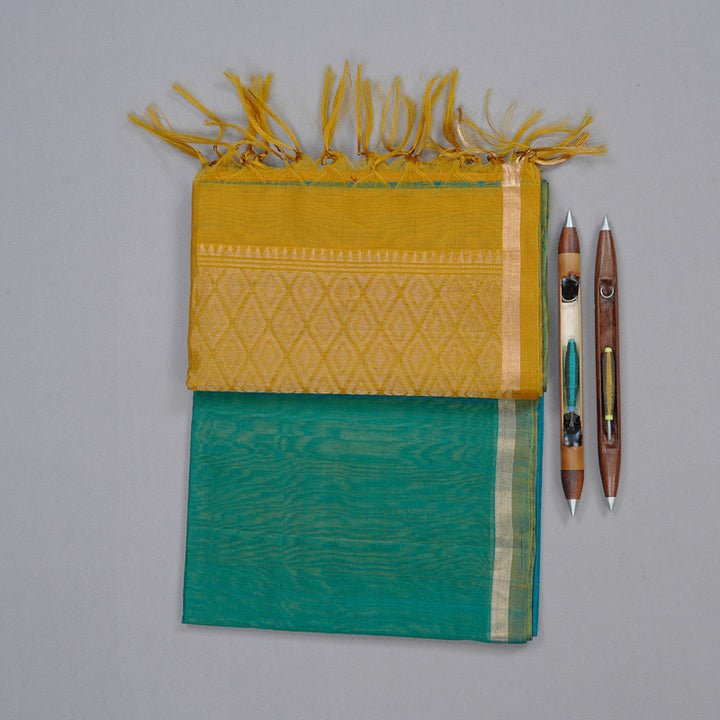 Hayagrivas Handloom Kora Silk Cotton Saree in Luxurious Teal Blue KBD1779A2-70